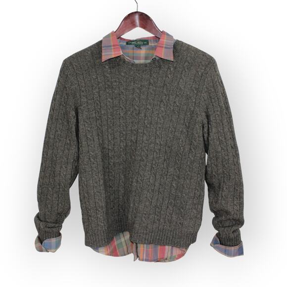 Sweater+Shirt LAUREN RalphLauren Merino-Angora Cable RollTab Plaid - Picture 1 of 13